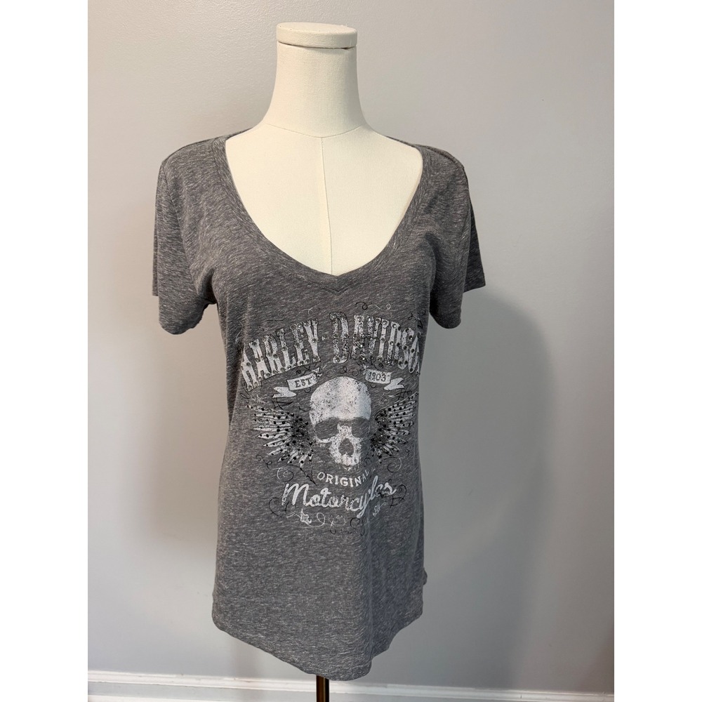 Harley-Davidson Wildcat London KY V-Neck Tee Skull Graphic Women's L
